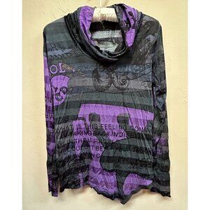 Marc Aurel Womens Cowl Neck Long Sleeve Top Size 36 Printed Black Asymmetric